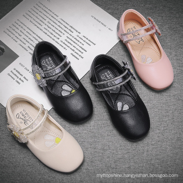 Factory Wholesale Custom Logo Leather Kids Casual Shoes Fairy Tale Crystal Flower Fashion School Dress Shoes Baby Girls Shoes